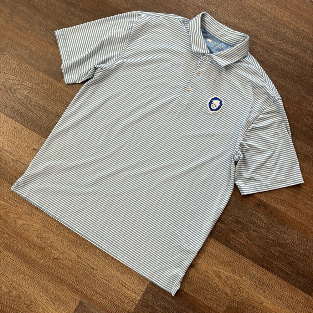 Onward Reserve Men's Blue‎ White Striped Polo Shirt Sz XL Company Chest Logo